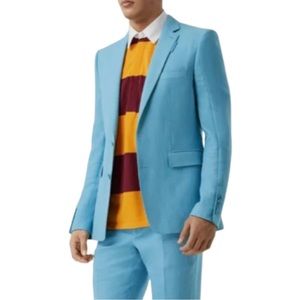 NWT Burberry Blue Topaz British Cut Wool Ramie Tailored Blazer - Sz 52 (US 42)
